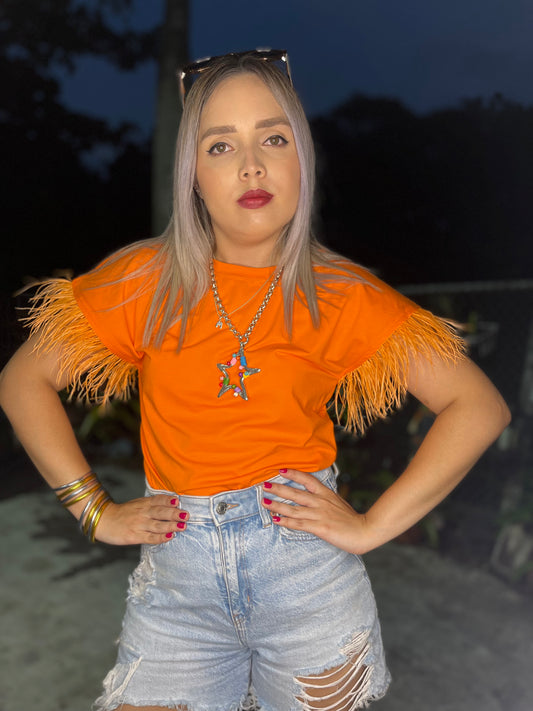 Orange feathers tshirt