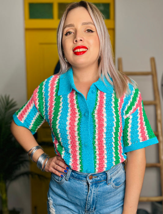 Multi-stripe buttoned shirt