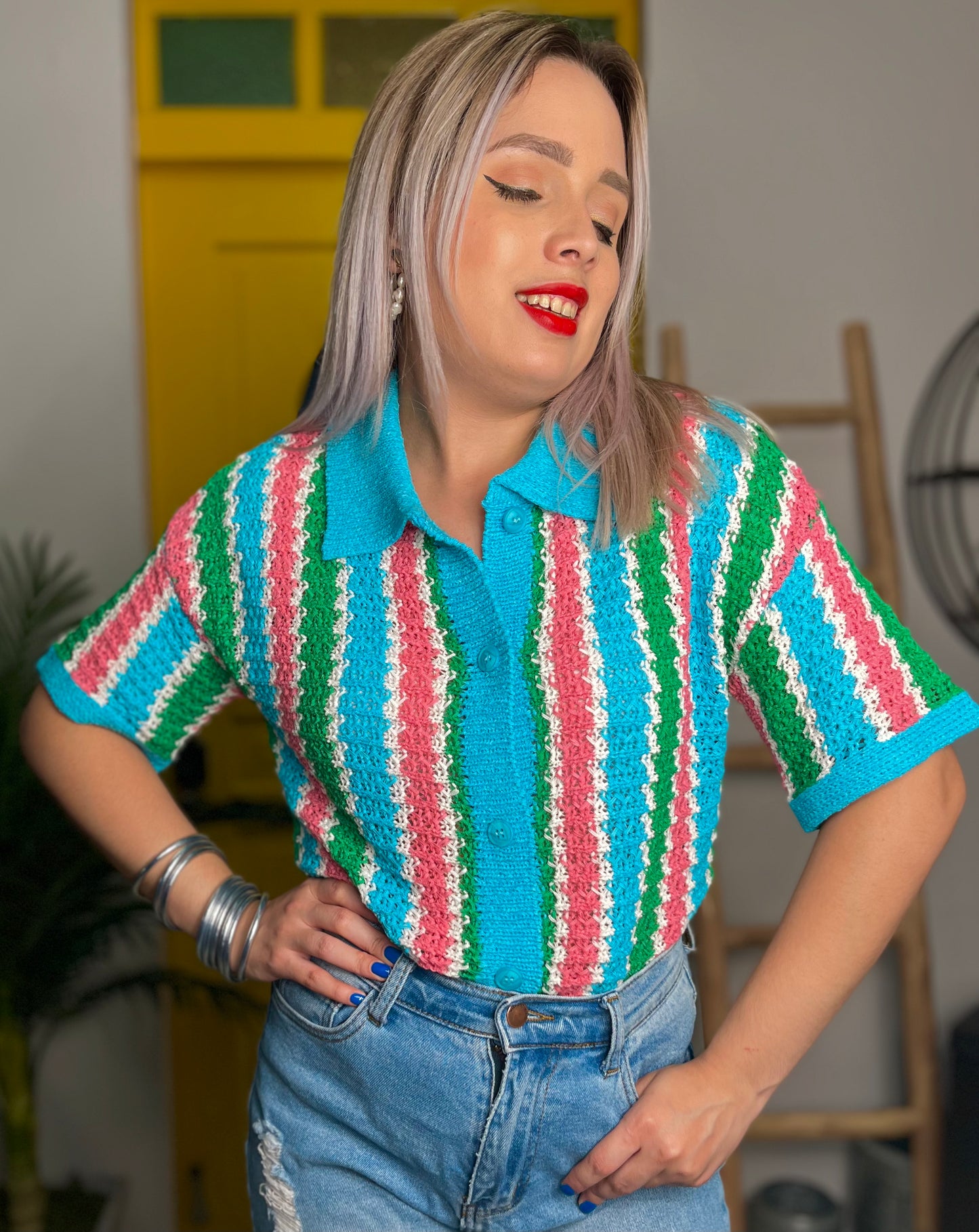 Multi-stripe buttoned shirt