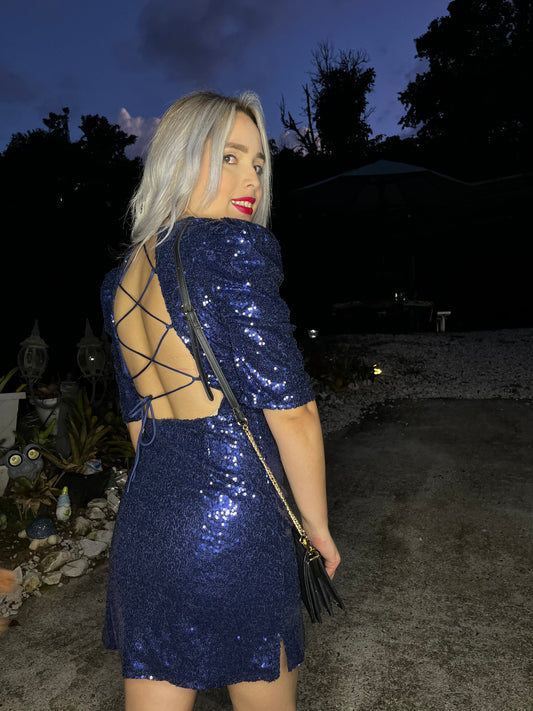 Blue sequin mini dress